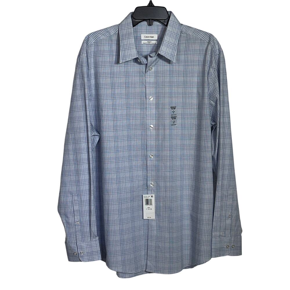 Calvin Klein Steel Men's Reg-Fit Stretch Dress Shirt, Navy/white 17 34-35 $85